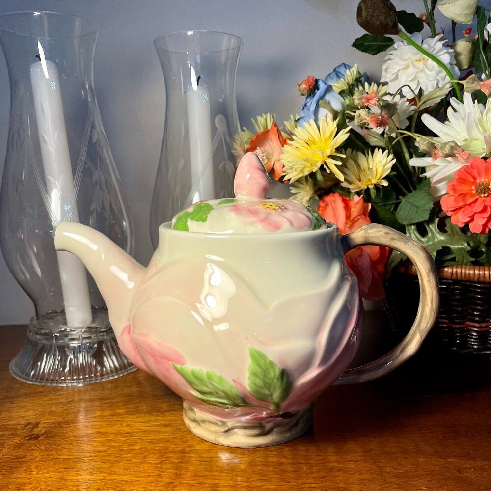 Vintage Franciscan Desert Rose Teapot Made in Portugal with Lid Roses and Leaves